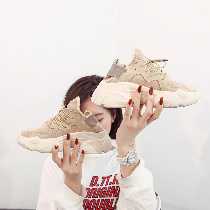 

ONLYMONKEY Sold Factory Women Sneakers Leather Thick Bottom Fashion Lace Up Footwear Spring Autumn Daily Wearing New Style