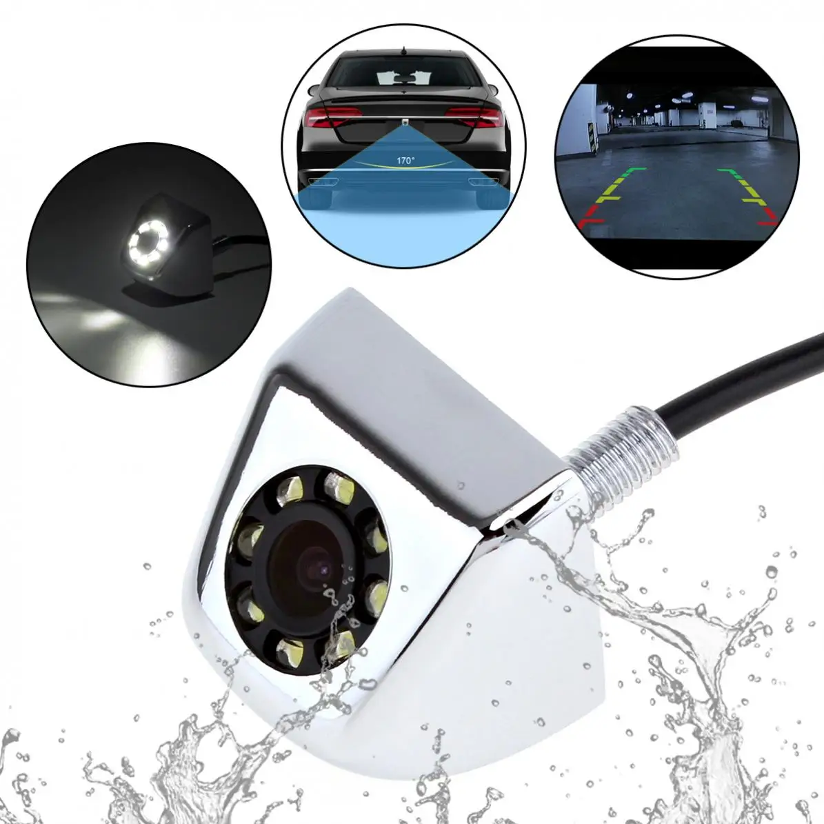 

Waterproof Car Rear View Camera 170 Degree Night Vision Parking Reversing Assistance Wide Angle with 8 LED New