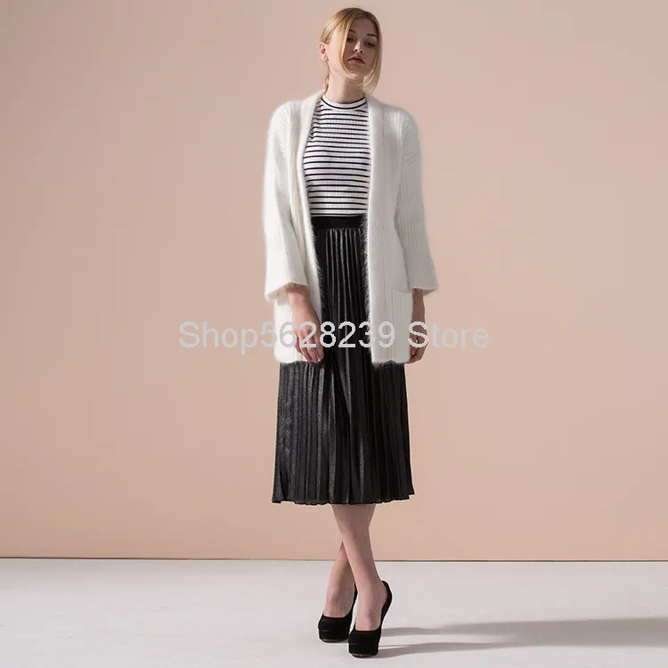 

Knitting Shirt 2020 Thicken Sweater Gao Than Column Rabbit Fur Solid Color Knitting Cardigan Long Sleeve V Collar Lady Sweater