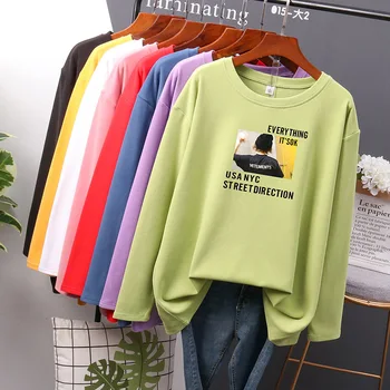 

L 100 Cotton New Style Loose Pure Cotton Long-sleeved T-shirt WOMEN'S