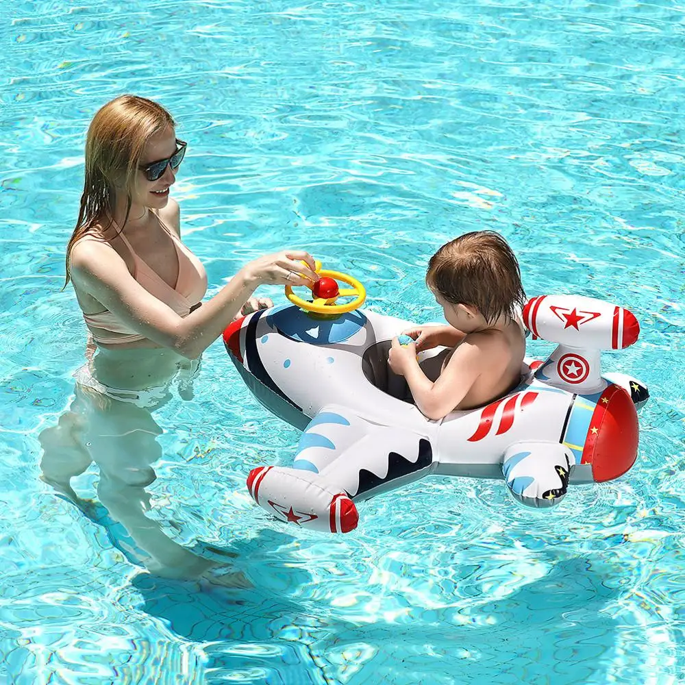 Baby Swimming Ring Kids Inflatable PVC Swim Circle Cartoon Airplane Seat Boat Floating Pool Accessories For Toddler Toys 2