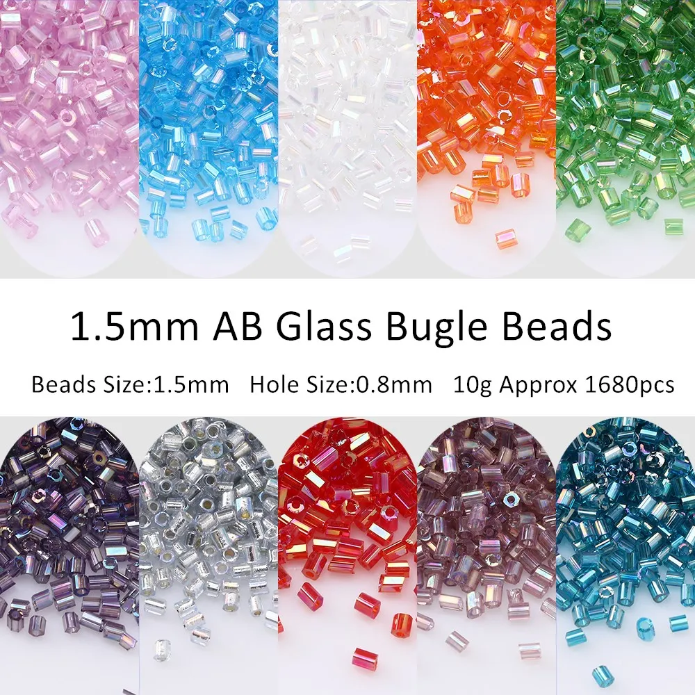 1680pc 1.5mm AB Color Glass Bugle Beads 15/0 Plating Glass Seed Beads Tube Diy For Jewelry Making Embroidery Craft Accessories