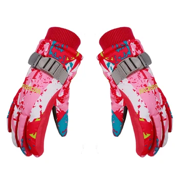 

Children Printed Climbing Waterproof Anti Slip Sports Winter Ski Gloves Polyester Adjustable Buckle Wind Proof Keep Warm Cycling