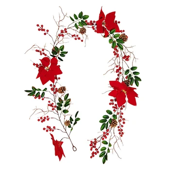 

Berry Christmas Garland Artificial Flower Leaves Red Berry Front Door Wall Garland Decoration for Xmas Wedding Party
