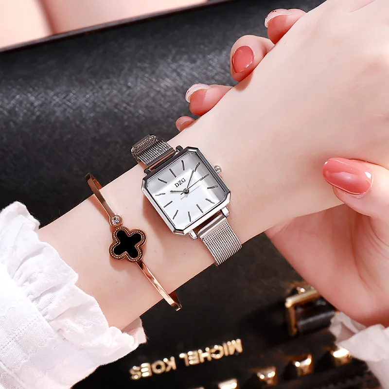 Модные популярные женские часы, стальные сетчатые квадратные кварцевые наручные часы, простой стиль, повседневный подарок, Часы Relogio Feminino, Прямая поставка - Цвет: 1