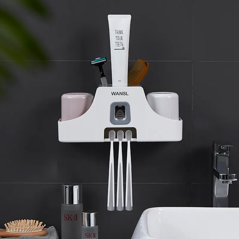 Creative Automatic Toothpaste Squeezers Set Toothbrush Rack Mouthwash Cup Mount Bathroom Accessories Household Goods Holder