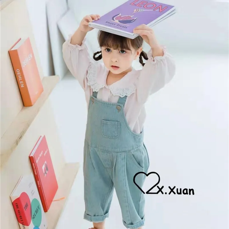 

Girls Denim Overalls Spring autumn Fashion New Children Clothing Kids suspender trousers Solid Girls Casual jeans short Zipper