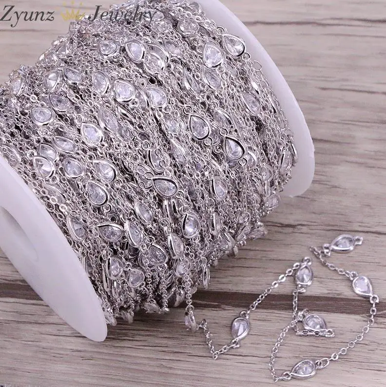 Silver color 5 метров Прямая Форма чистая кубическая цепь из циркония латунные металлические четки цепи для DIY аксессуары для ювелирных изделий - Цвет: Silver color