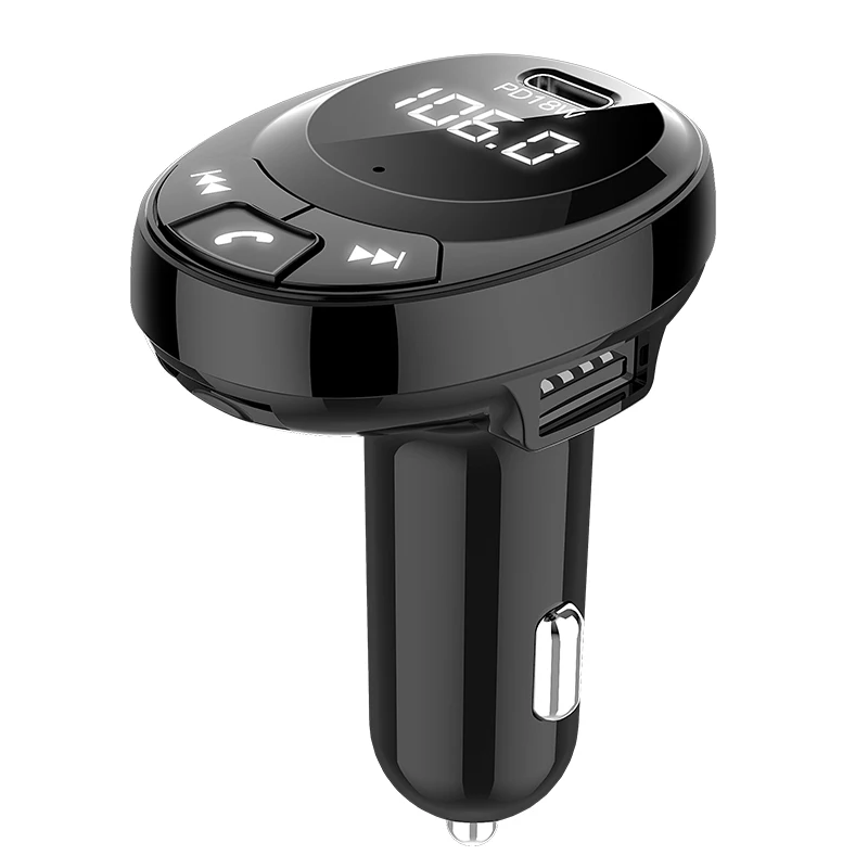 Fm-передатчик Bluetooth Автомобильный тип-c PD 18 Вт Быстрая зарядка радио передатчик двойной USB FM модулятор Bluetooth Hands-free автомобильный комплект - Название цвета: Черный