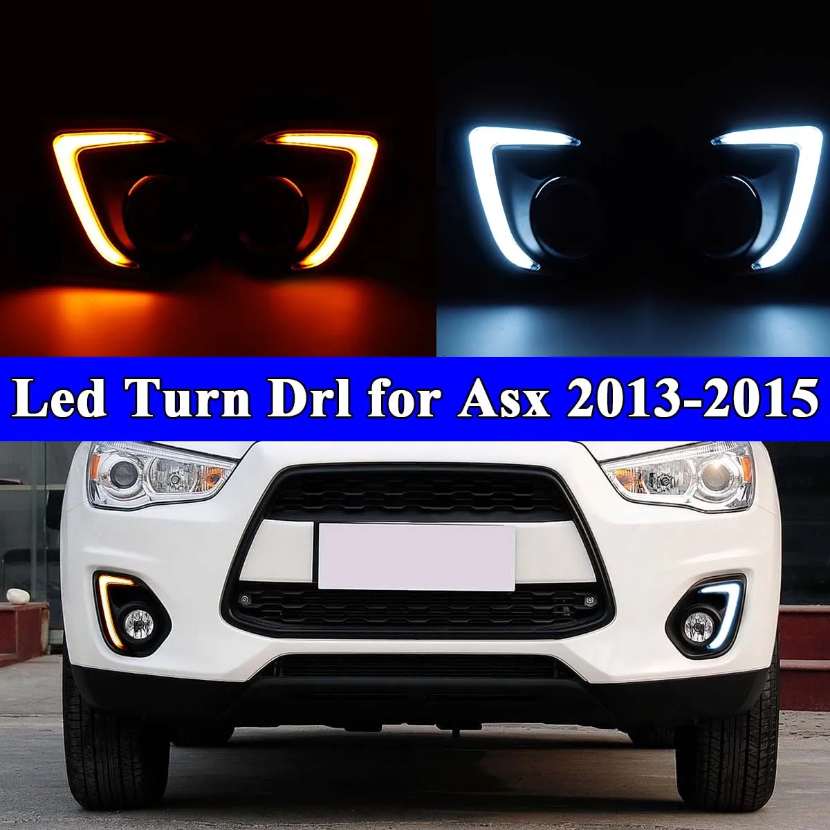 Автомобильные светодиодные Drl для Mitsubishi ASX 2013, дневные ходовые огни, Поворотные передние бампера, противотуманные фары, дневные фары