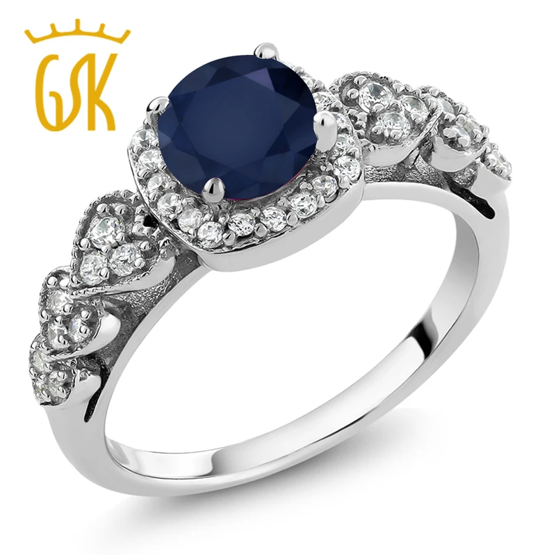 GemStoneKing 925 пробы серебряное круглое кольцо с натуральным Синим Сапфиром И