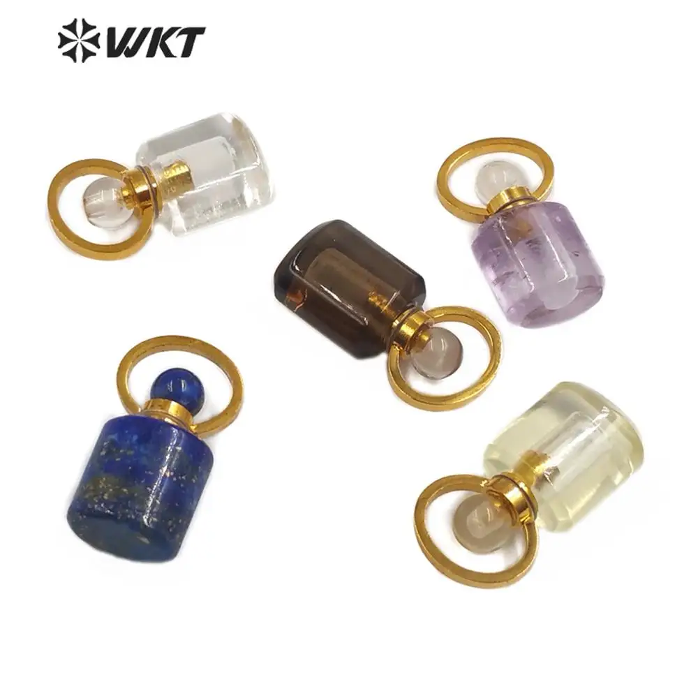 

WT-P1471 New Arrival!!!Perfume Bottle Pendant Natural Stone Pendant Stone Bottle With Gold Electroplated Circle Loop Pendant