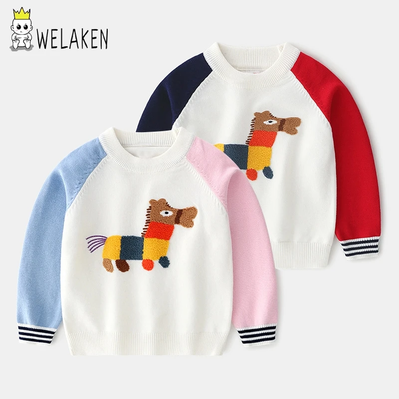 Welaken/Детский свитер с длинными рукавами и круглым вырезом; цветная хлопковая верхняя одежда с пони; Модная одежда для маленьких девочек