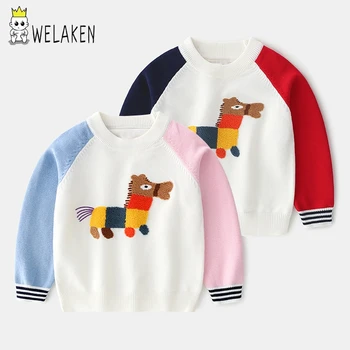 

welaken Kids Sweater Long Sleeve Round Neck Colored Pony Cotton Outwear Fashion Clothes For Toddler Babes Girls Clothing