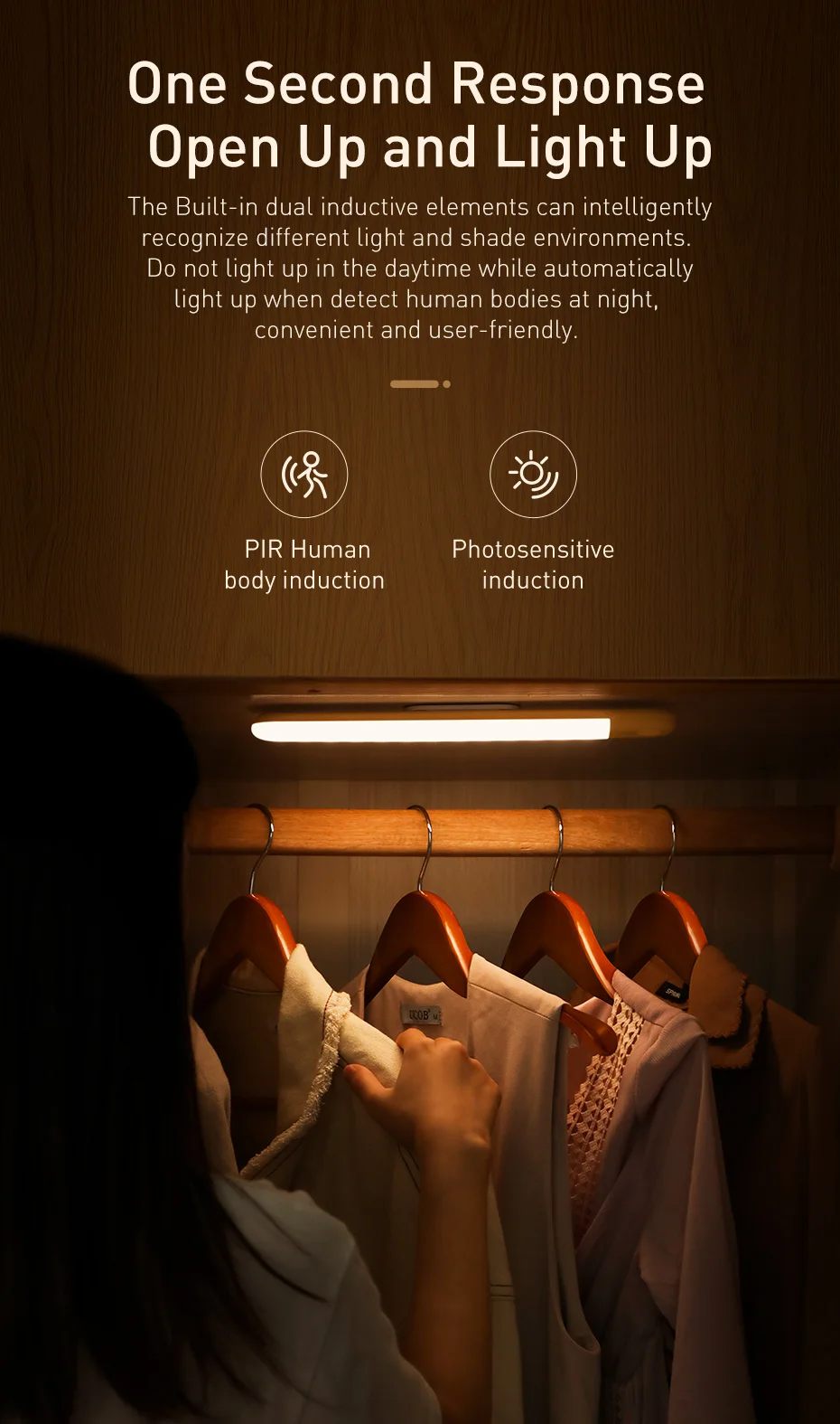 Baseus светодиодное освещение для шкафа PIR датчик движения светильник USB Перезаряжаемый ночной Светильник СВЕТОДИОДНЫЙ ночник Магнитный настенный светильник теплый белый светильник