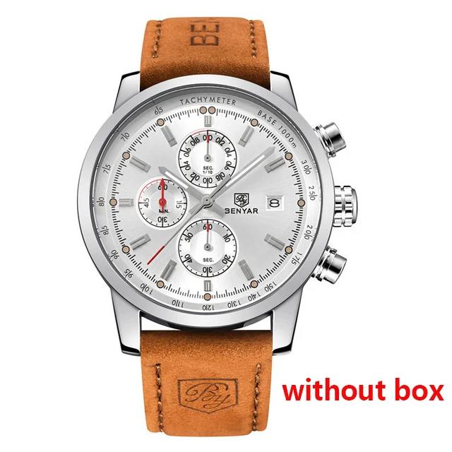 BENYAR часы мужские роскошные брендовые кварцевые часы с хронографом модные спортивные автоматические часы с датой кожаные мужские часы Relogio Masculino - Цвет: silver