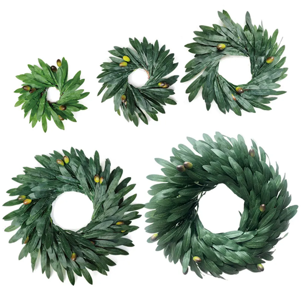 

5 Size Wedding Decoration Artificial Green Olive Leaf Ring Vines Rattan artificial Fake Plants Ivy Wreath Wall Decor Garden