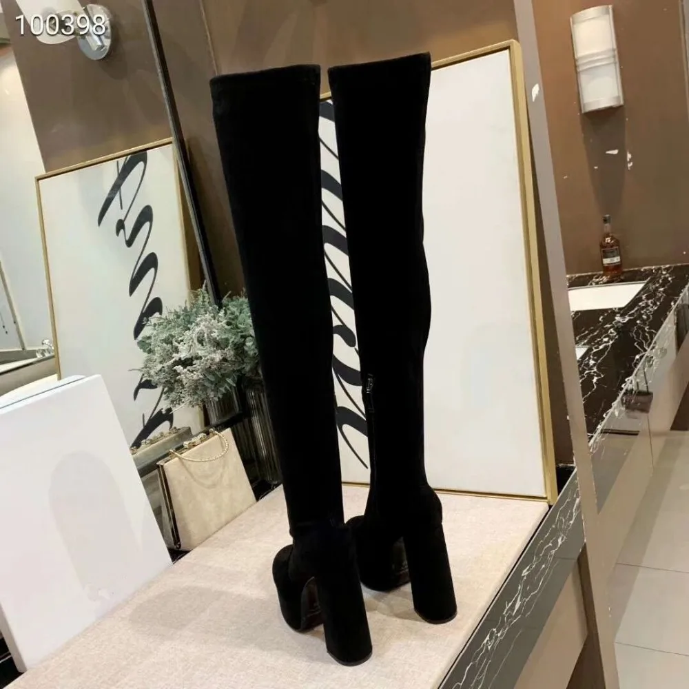 Женские высокие сапоги из натуральной кожи; растягивающиеся Сапоги выше колена; пикантные осенне-зимние сапоги до бедра на платформе; Botas Mujer