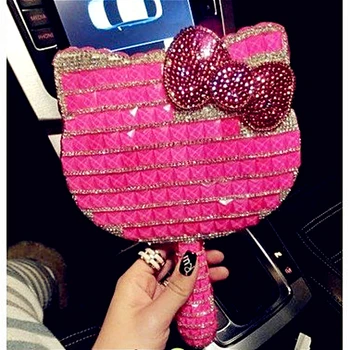 

Full Diamond Portable Helloo Kitty Makeup Mirror with Long Handle Decorative Mirrors Vanity Mirror Home Decoration Accessories