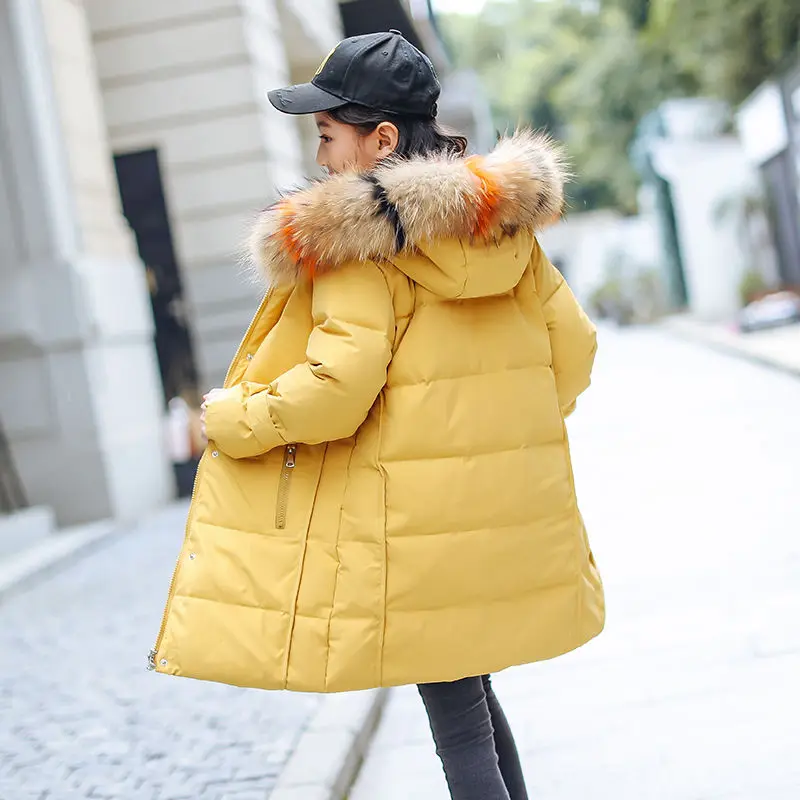 

The New Fashion Children Winter Jacket Girl Winter Coat Kids Warm Thick Fur Collar Hooded Long Cotton Coats Winter Coat Girl