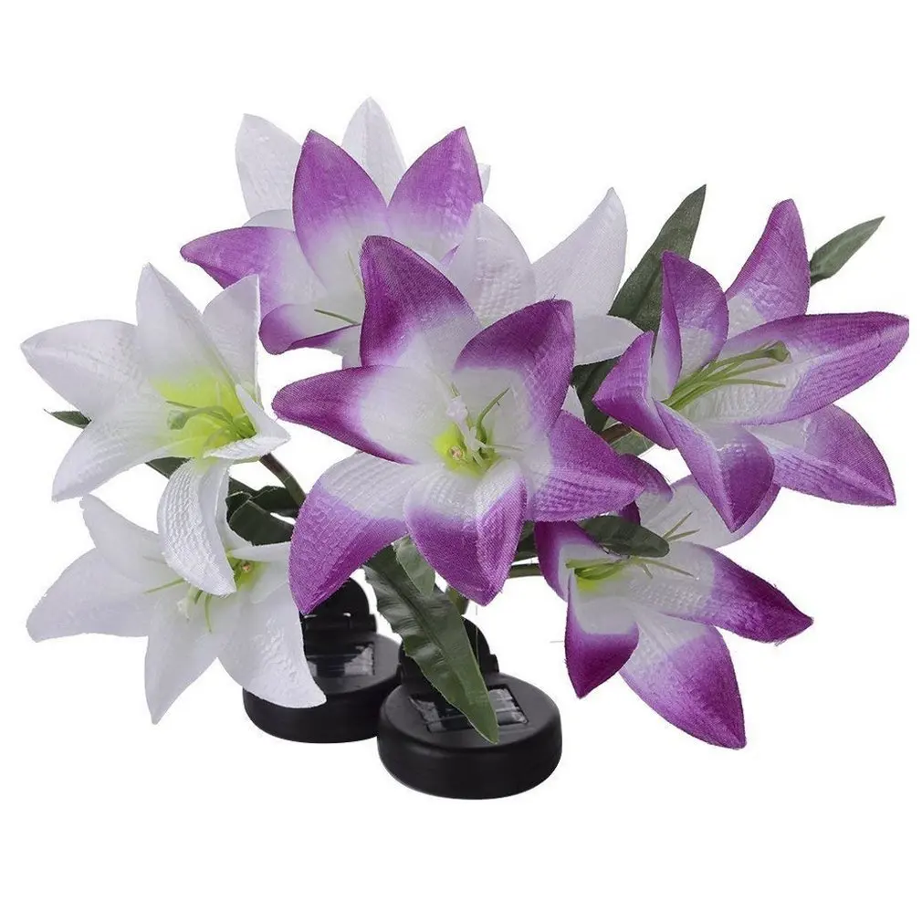 Солнечный цветок лилии градиент цвета 4Led наземный светильник садовый светильник для лужайки искусственный цветок