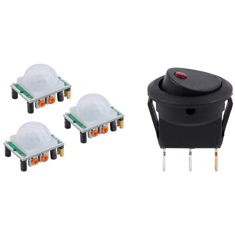 12V LED Inverter Rocking Rocker Switch with 3Pcs HC SR501 IR