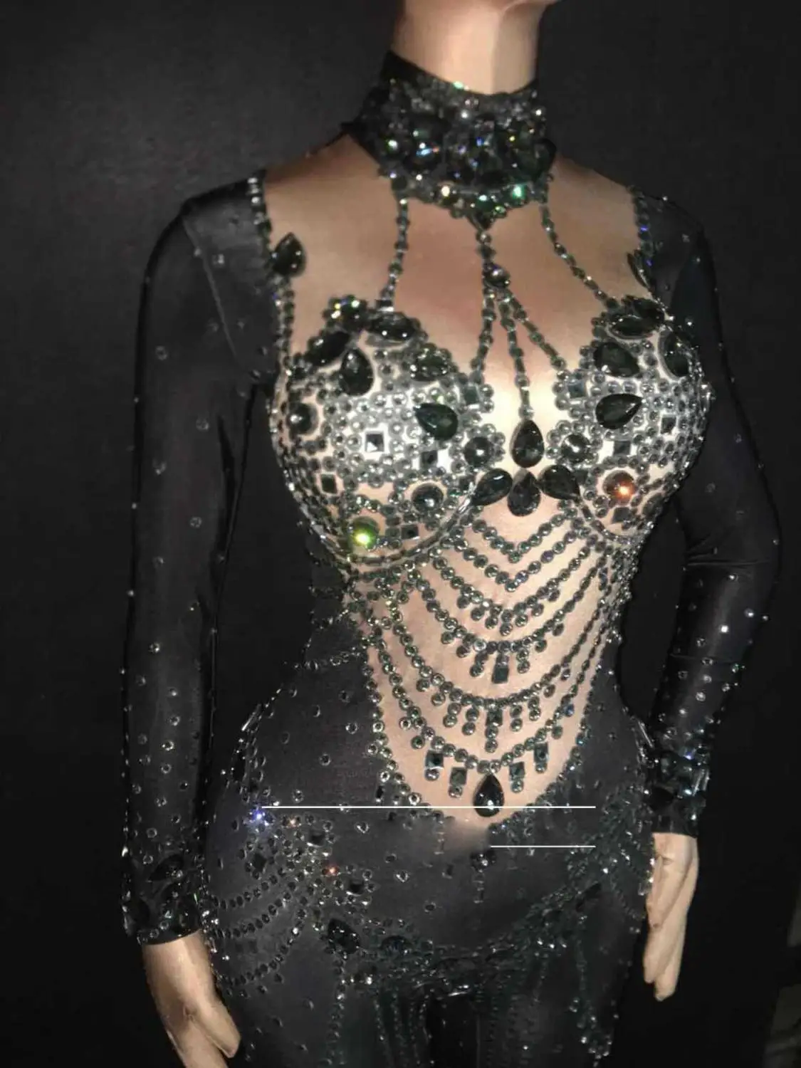 Jumpsuit Sparkly Crystals Nude Stretch Stones Outfit Celebrate Bright Rhinestones Bodysuit Costume Female Singer Birthday Dress