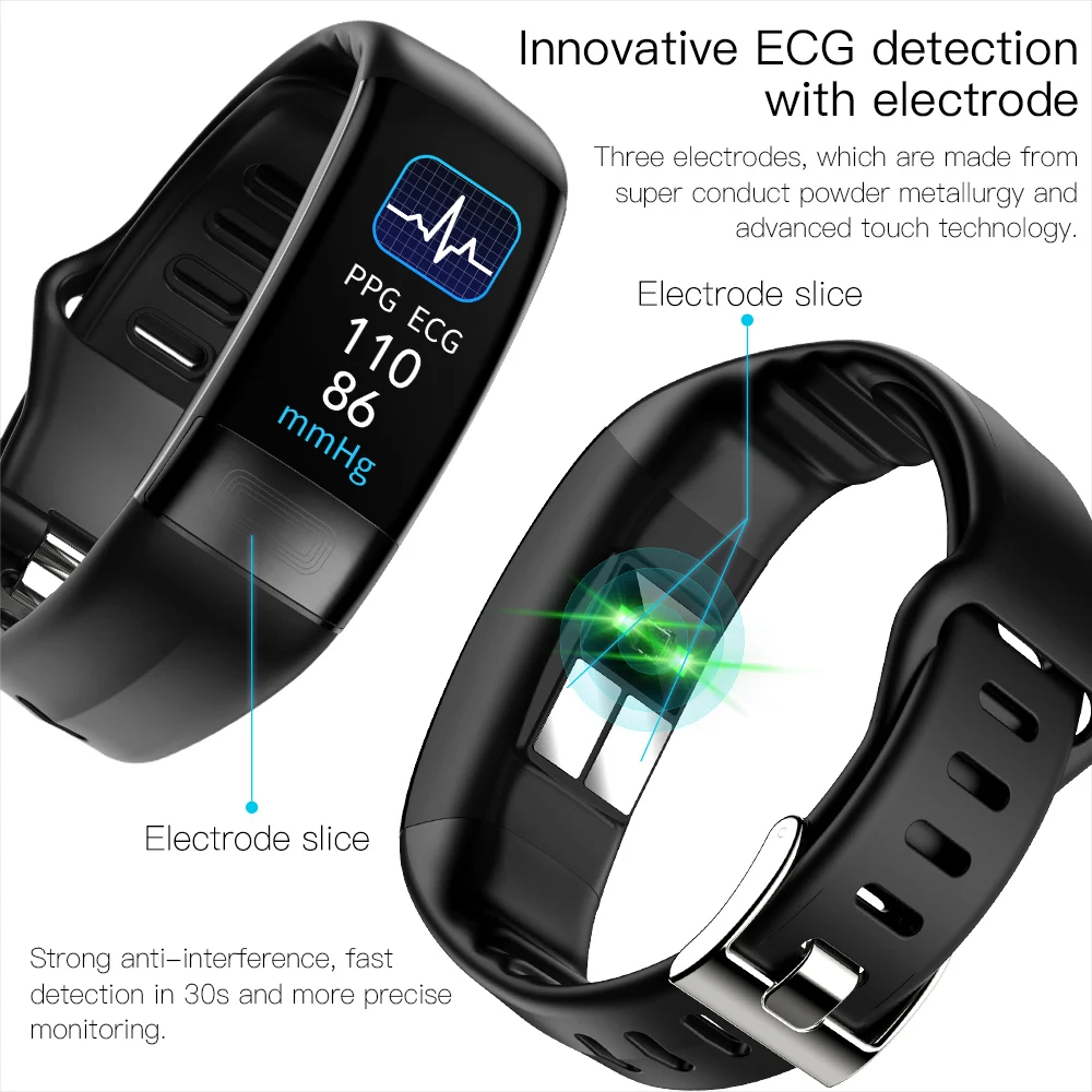 P11 PLUS Smart Wristband Body Temperature Monitoring ECG PPG SPO2 Smart Band IP67 Waterproof Heart Rate Blood Pressure Bracelet