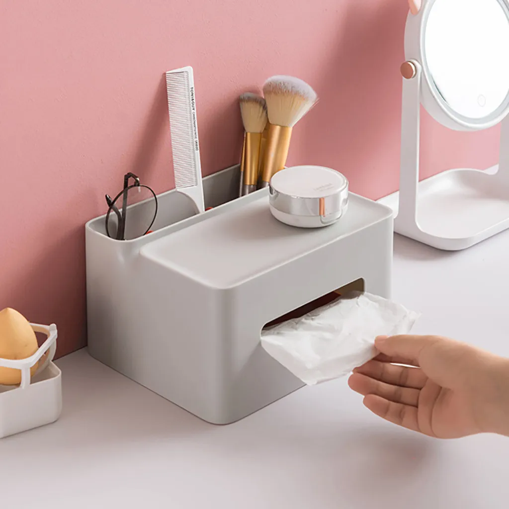 

Multi-function Desktop Tissue Storage Box Living Room Coffee Table Plastic Paper Towel Storage Box Make Up Organizer F1111