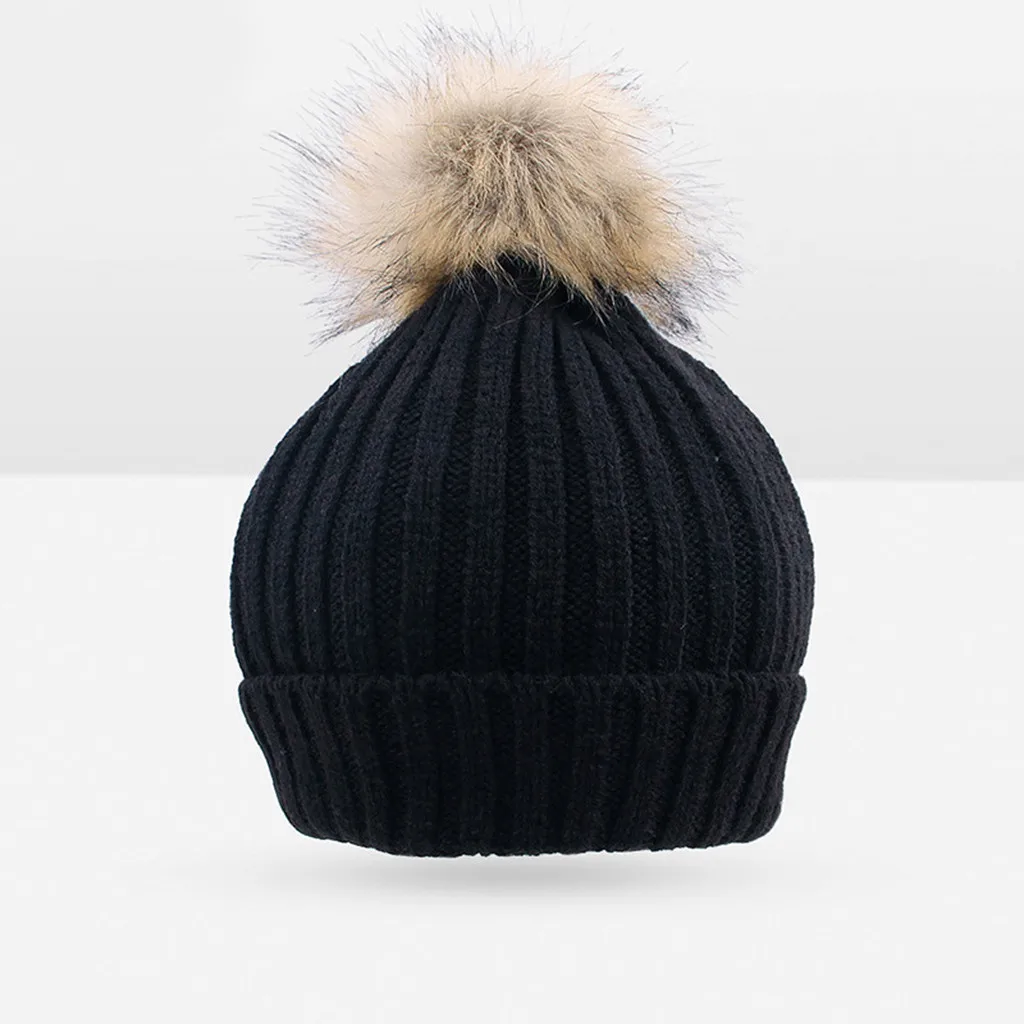 Beanie Hat baby зимняя теплая Кепки Шапки для новорожденных, младенцев, для маленьких мальчиков и девочек трикотажные вязанная шерстяная шапка бини с помпонами Теплая Зимняя кепка