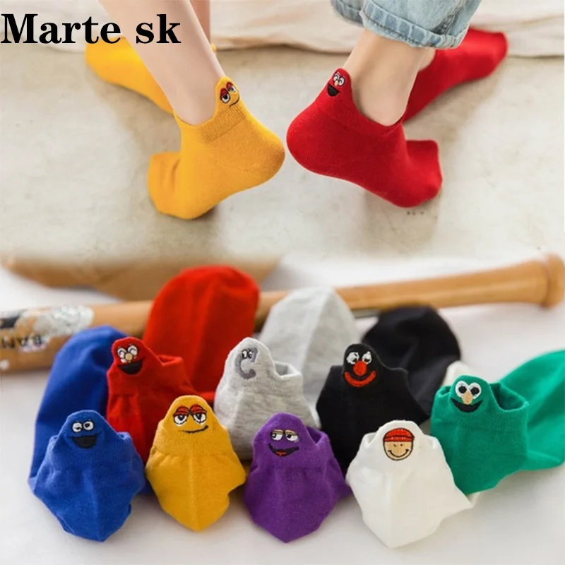 

Kawaii Embroidered Expression Candy Color Woman Socks Happy Fashion Girls Ankle Funny Socks Women Cotton Summer 1 Pair