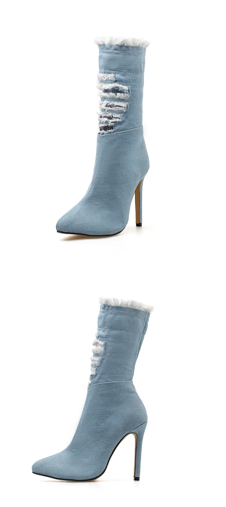 LTARTA/обувь; женские пикантные сапоги до середины икры с острым носком на каблуке; Осенняя обувь; узкие джинсы с дырками на молнии сбоку; ZL-668-1