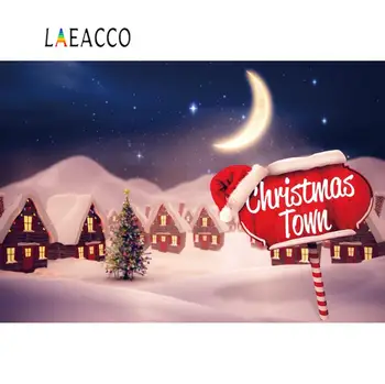 

Baby Cartoon Christmas Town Winter Snow Rural House Moon Shiny Star Scenic Photographic Background Photo Backdrop Photo Studio