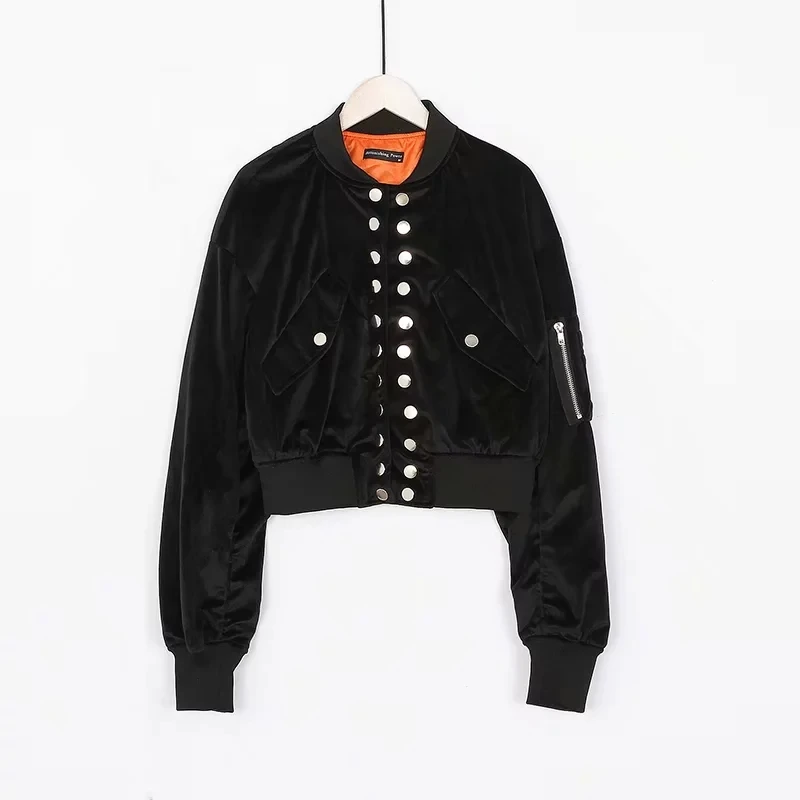 Chaqueta mujer короткая куртка женская черная бархатная куртка Осенняя классная модная одежда уличная bomner куртки manteau femme - Цвет: black