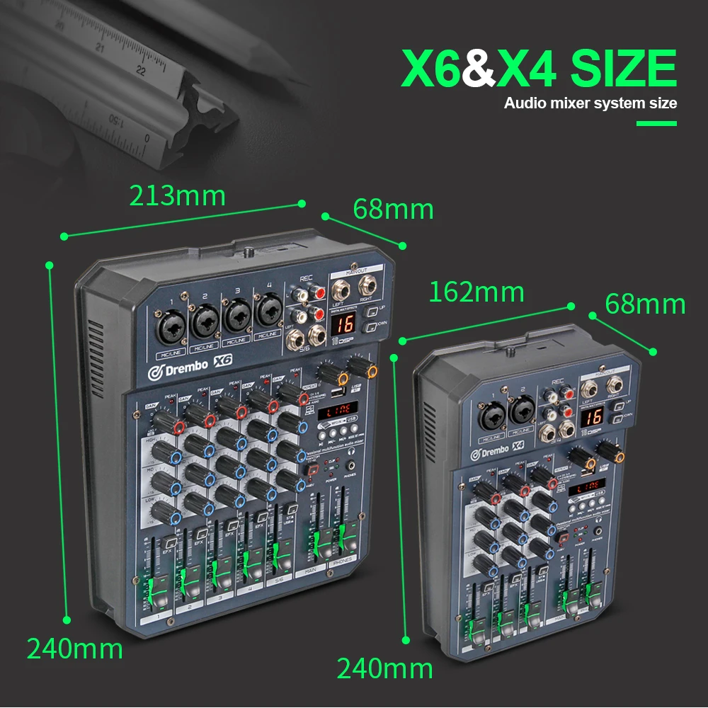 X4/6 DJ портативный мини консоль аудио микшер с DSP эффект звуковая карта, USB, 48 В фантомное питание для ПК записи пение веб-Каст