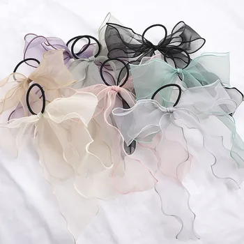 

Organza Bow Knot Hair Rope Ponytail Holder Solid Color Hair Tie Accessories For Women Elastic Headwear