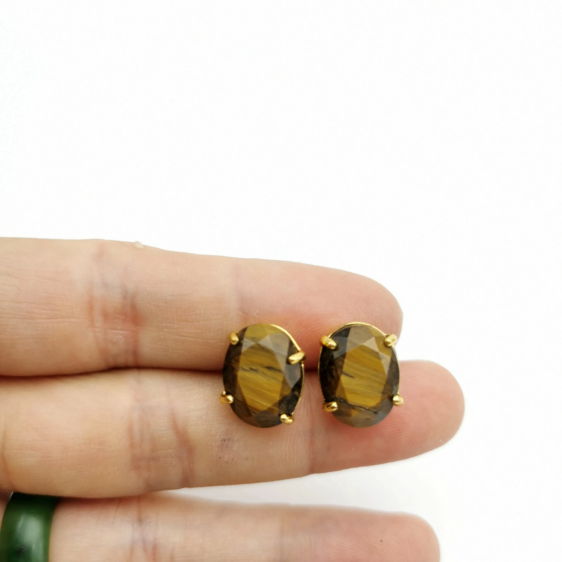 Tiger eye Овальной формы серьги гвоздики натуральный серебристый цвет камень граненый розовый кристалл кварца тигровый глаз Исцеление ювелирные изделия женские - Окраска металла: Tiger eye