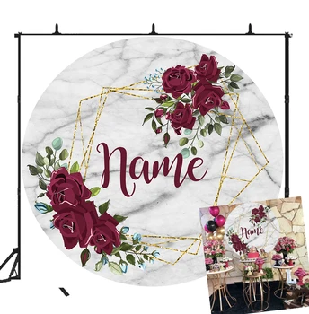 

BEIPOTO Marble Flower Backdrop Bridal shower party decoration round background floral baby shower custom candy table wedding Y03