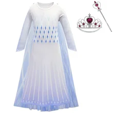 От 5 до 14 лет платье принцессы Эльзы, Анны, Снежной Королевы для девочек, одежда для девочек Карнавальный костюм vestidos праздничный парик с короной, волшебная палочка