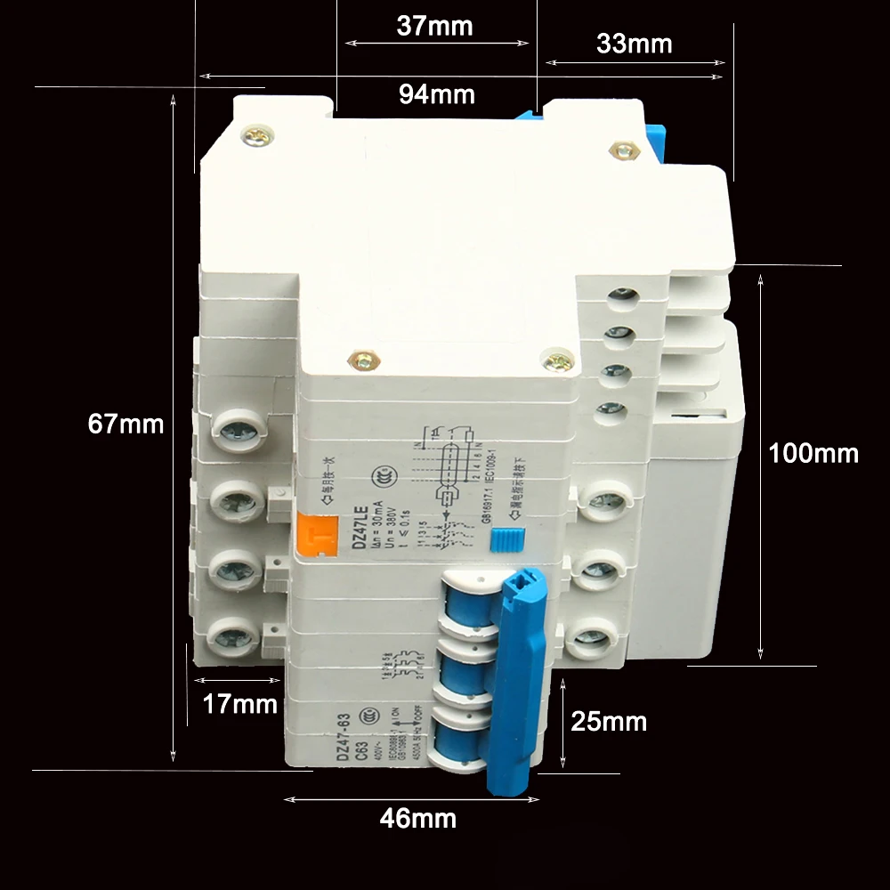 DZ47LE-63-3P+ N 10A-25A 32A-63A мини бытовой Автоматический Выключатель Электрический утечки защиты остаточной защиты тока устройства