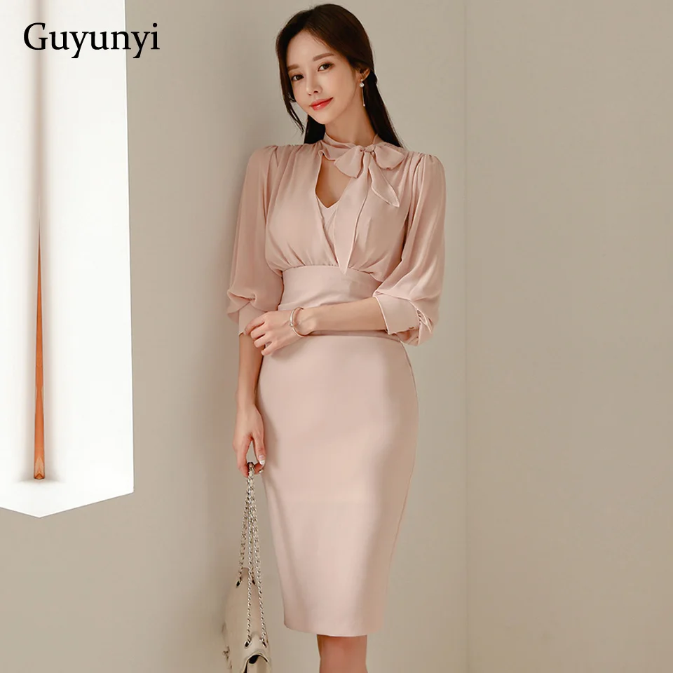 Женское офисное платье розового цвета простое шифоновое элегантное вечернее с