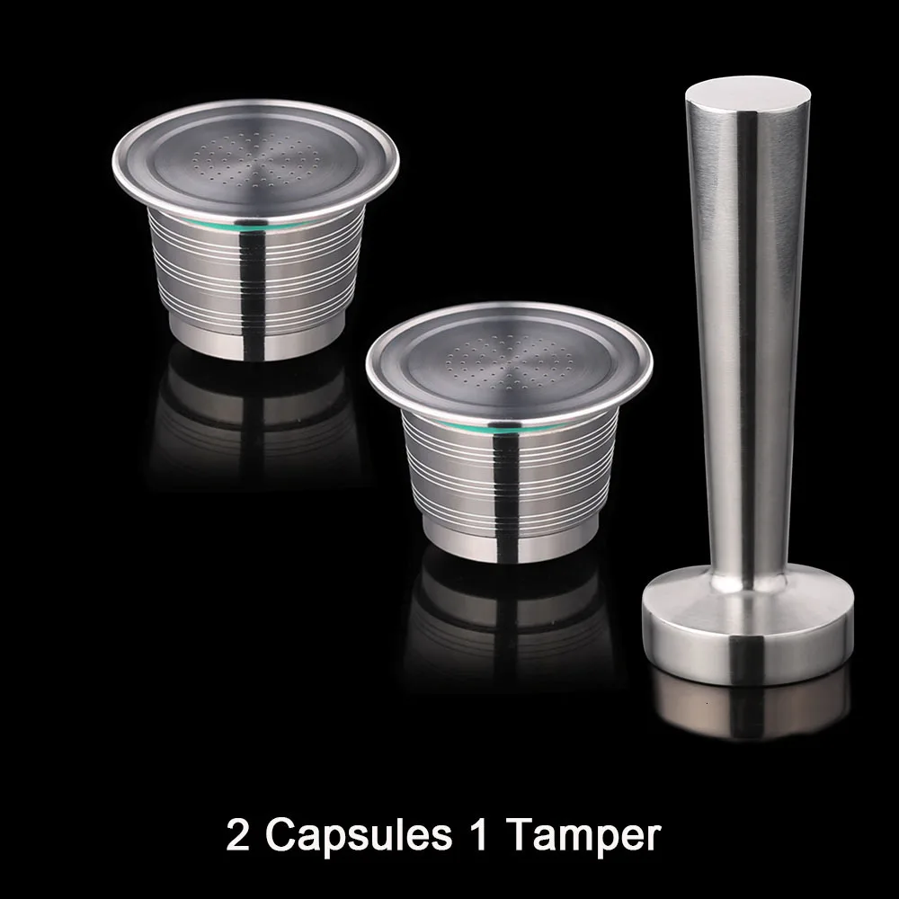 Refillable Nespresso Coffee Capsules Tamper Set Reusable Stainless Steel Espresso Pod Filter Rechargeable Nespresso Coffee Tool - Цвет: 2 Capsule 1 Tamper