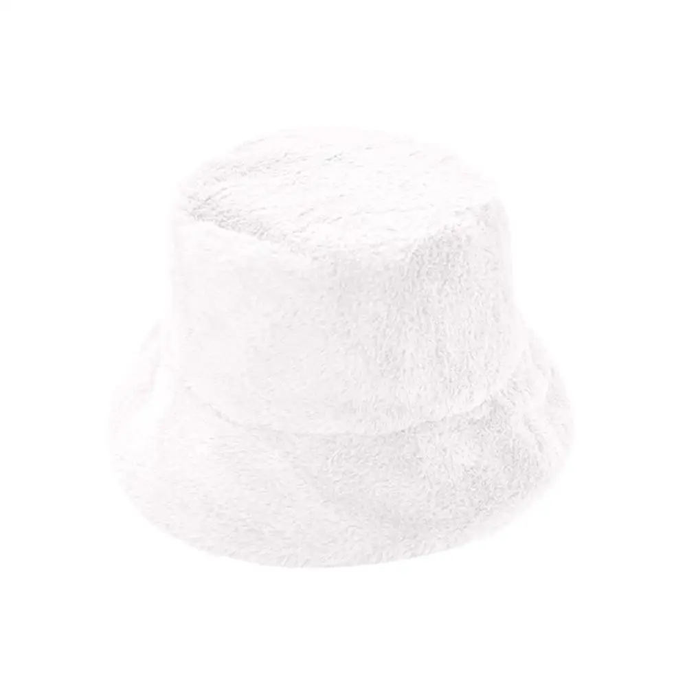Зимняя шапка-ведро из искусственного меха для женщин и девушек, модная однотонная утолщенная мягкая теплая шапка для рыбалки, шапка для отдыха на открытом воздухе, женская панама - Цвет: Белый
