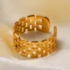 Multi-layer Geometric Brick-shaped Hollow Open Ring Gold Color Wide Punk Style Fashion Adjustable Ring Women Jewelry 2