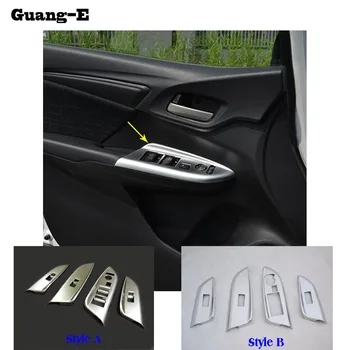 

Car Door Window Glass Inner Panel Armrest Lift Switch Button Trim Frame Panel Part 4pcs For Honda Fit Jazz 2014 2015 2016 2017