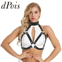 Женский панк готический бюстгальтер из искусственной кожи нагрудный ремень для тела клетка Bralette ремень регулируемые пряжки металлические уплотнительные кольца цепочка кисточка нагрудный ремень