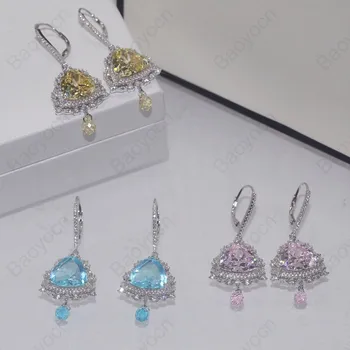 

Fashion 925 Sterling Silver Blue Yellow Pink White CZ Crytal Triangle Zircon Stones Earrings for Women Luxury wedding Jewelry