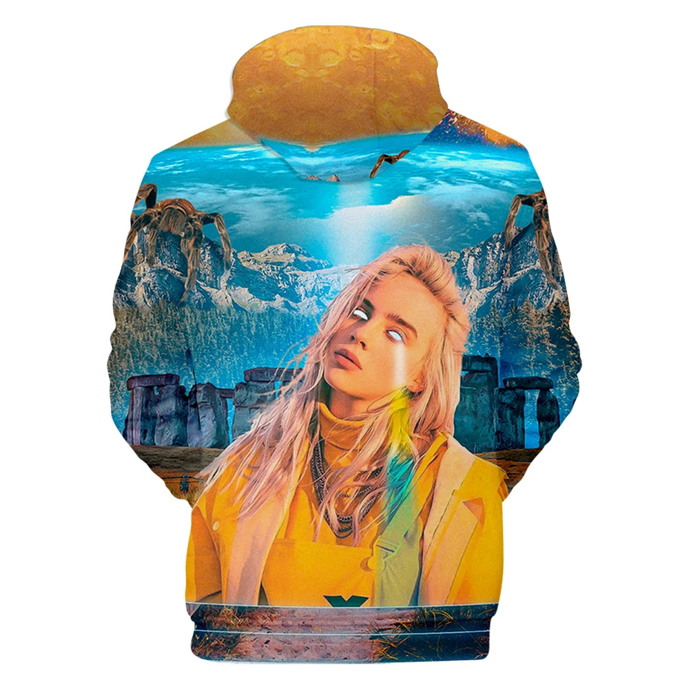Billie Eilish/Новинка; толстовка с 3D рисунком для мужчин и женщин; Модный пуловер; Детский Повседневный синий свитер с 3D принтом для мальчиков и девочек