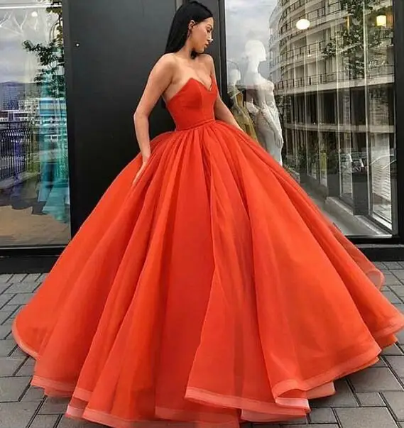 Оранжевый SoAyle Ball Gown Sweetheart Prom Dresses Puffy Gowns Simple Tulle Long Dress for Party Vestidos Designer Gowns - Цвет: Оранжевый