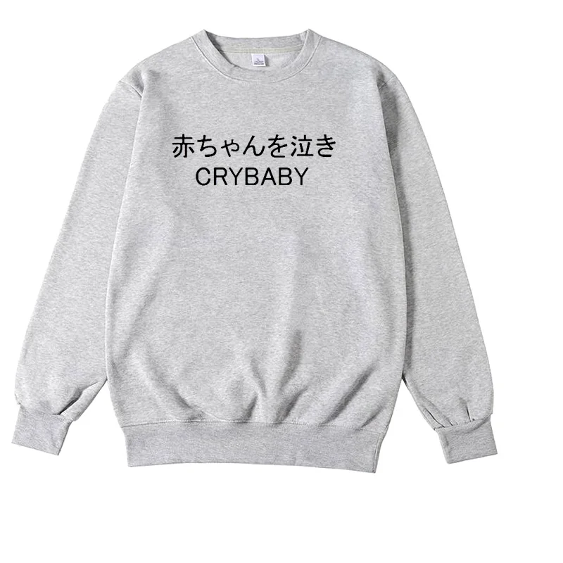 Криби японская Толстовка Женская Crewneck Толстовка Топ Женская гранж винтажная Ретро 90s хипстер Мода Kawaii эстетическая - Цвет: Серый